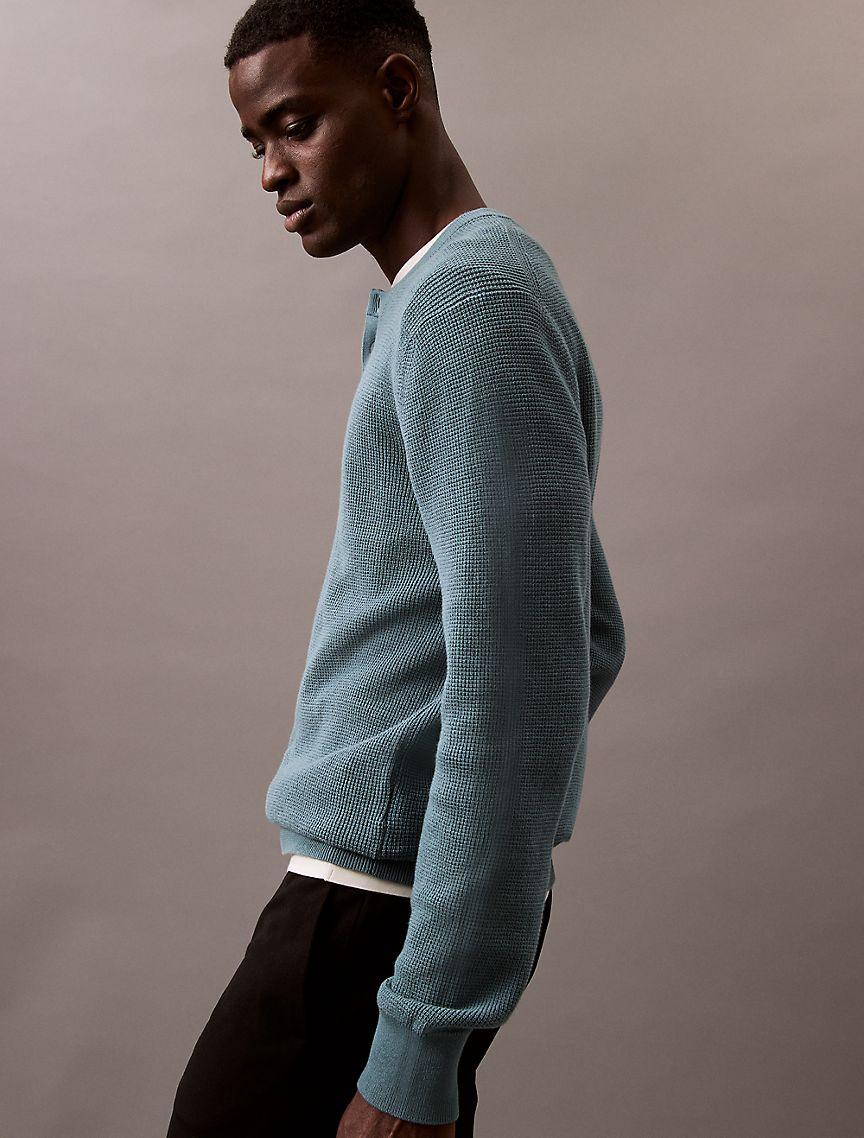 Smooth Cotton Waffle Henley Sweater Product Image