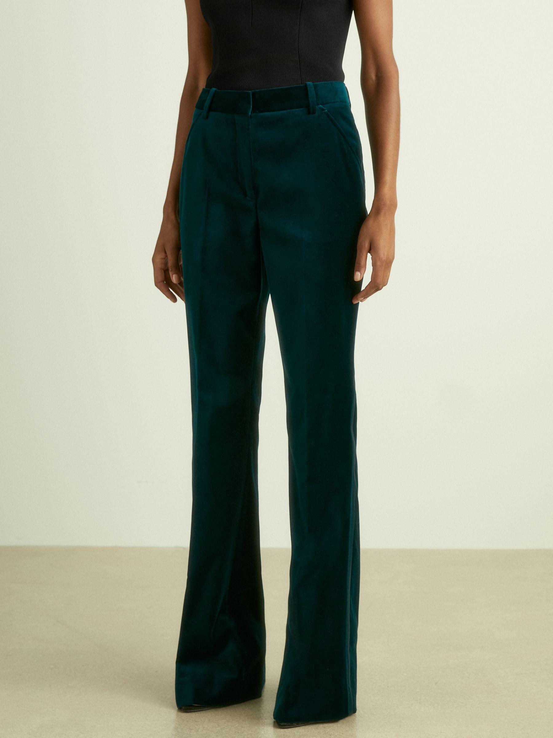 Velvet Flared Suit Trousers in Teal Product Image
