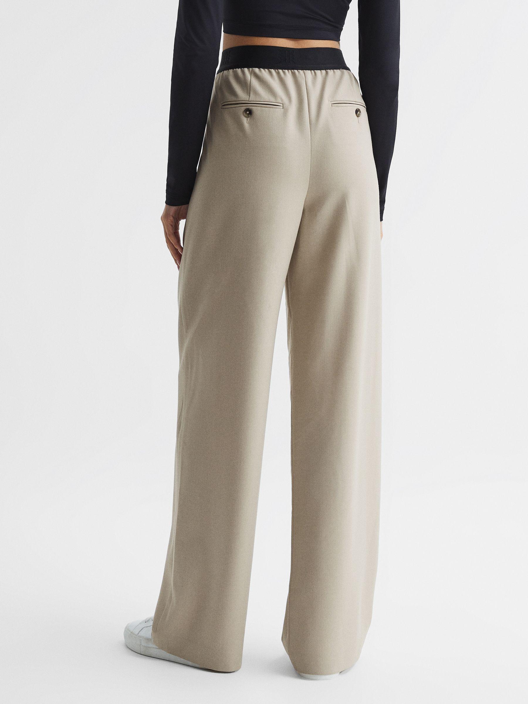 Wide Leg Elasticated Waist Trousers in Stone Product Image