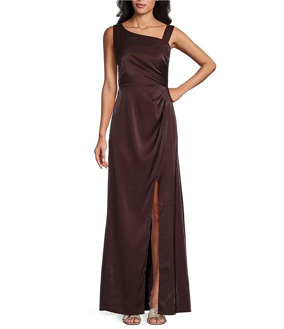 Alex Evenings Sleeveless Asymmetrical Neck Front Slit Dress Product Image