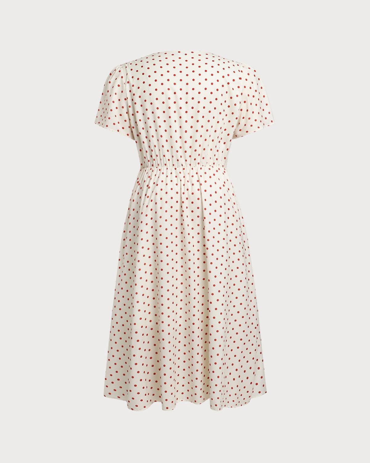 Beige Polka Dot Plus Size Midi Dress Product Image