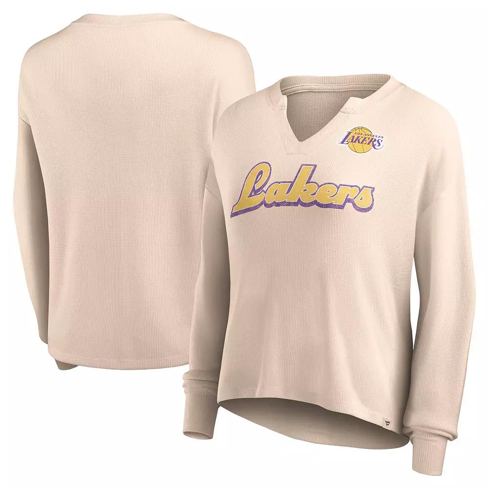 Women's Fanatics Branded Tan Los Angeles Lakers Go For It Long Sleeve Notch Neck T-Shirt,  Product Image