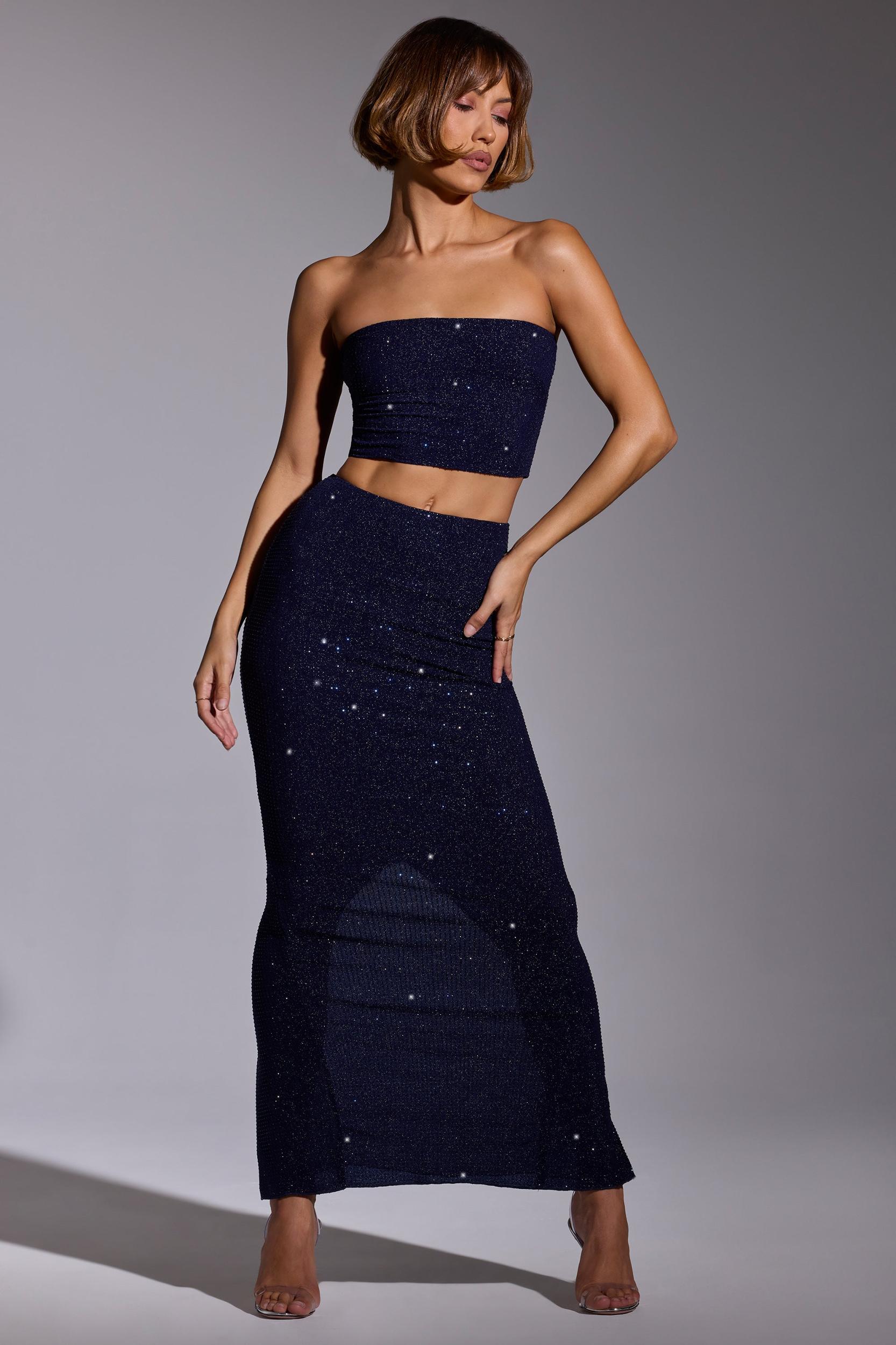 Embellished Mid Rise Gown Skirt in Royal Indigo Product Image