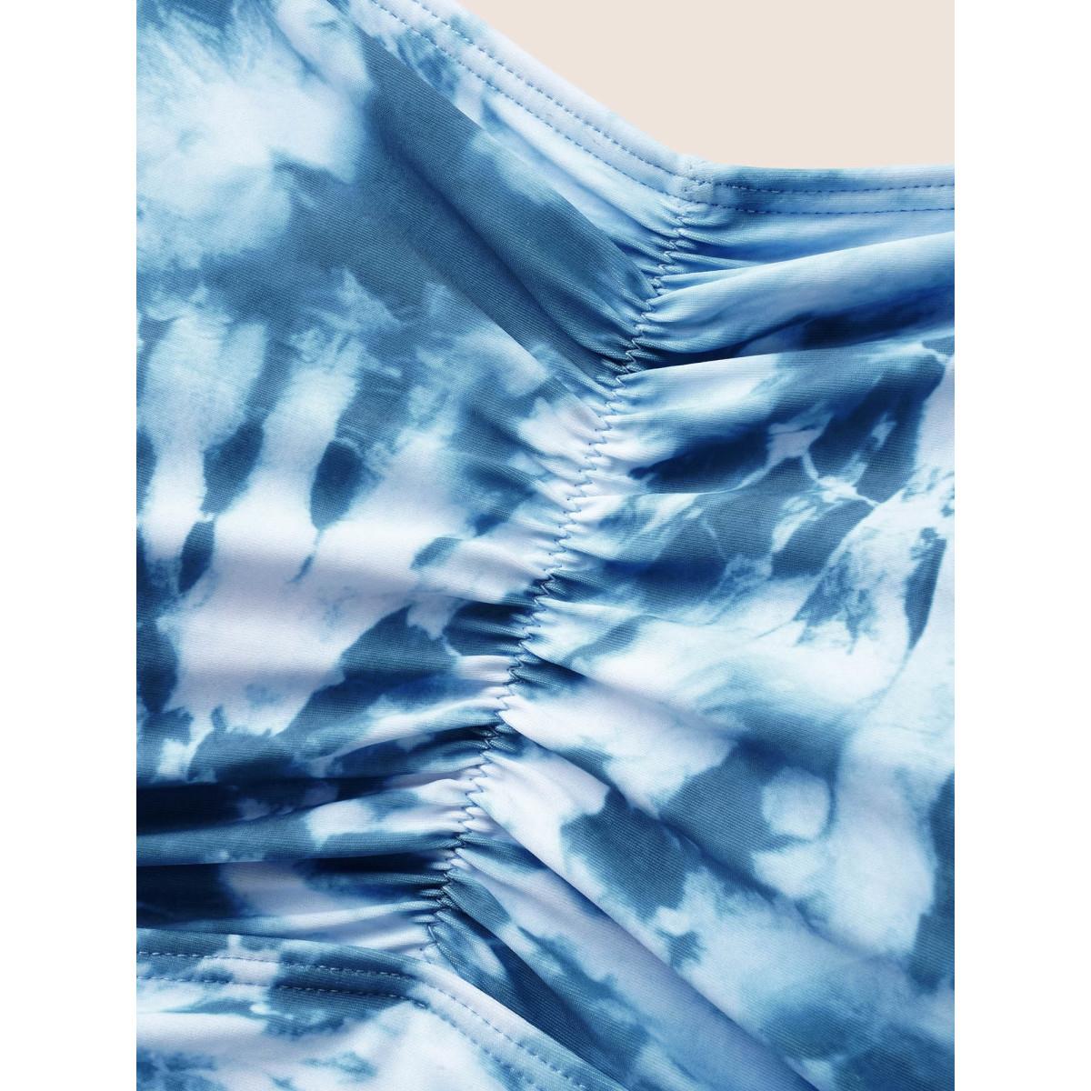 Plus Size Heart Neckline Tie Dye Ruched Swim Dress Women's Swimwear Cerulean Beach Bodycon Heart neckline High stretch Curve Swim Dresses BloomChic 14-16/1X Product Image