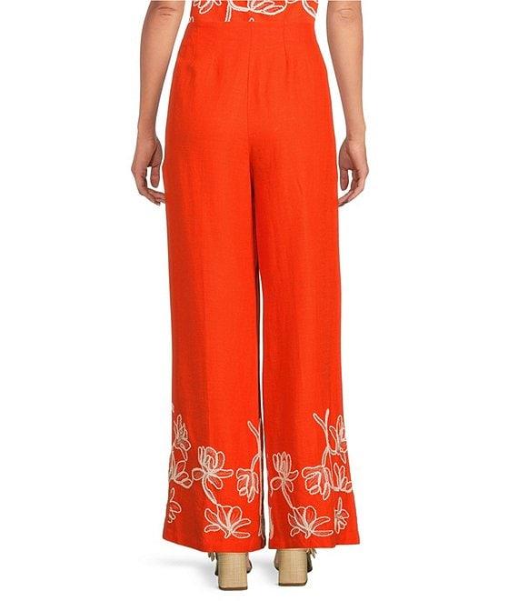 Alex Marie Lola Embroidered Linen Blend Wide Leg Flat Front Coordinating Pants Product Image