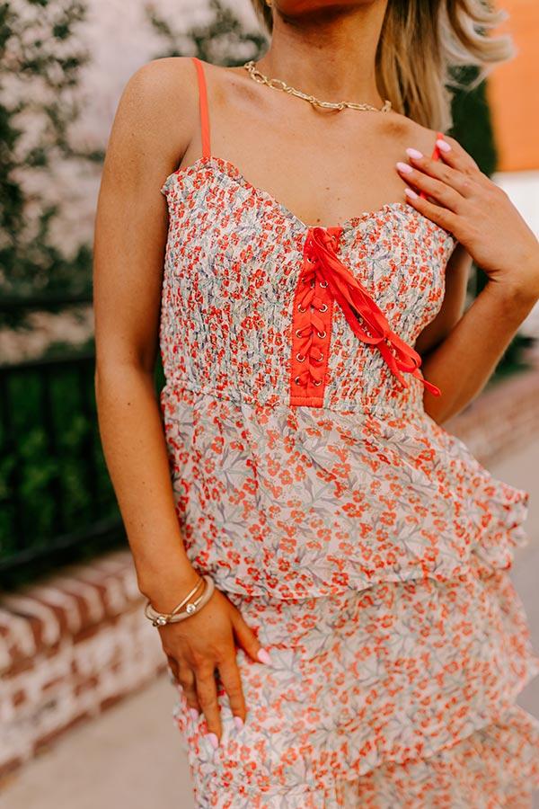 Cue The Music Floral Tiered Midi in Coral Product Image