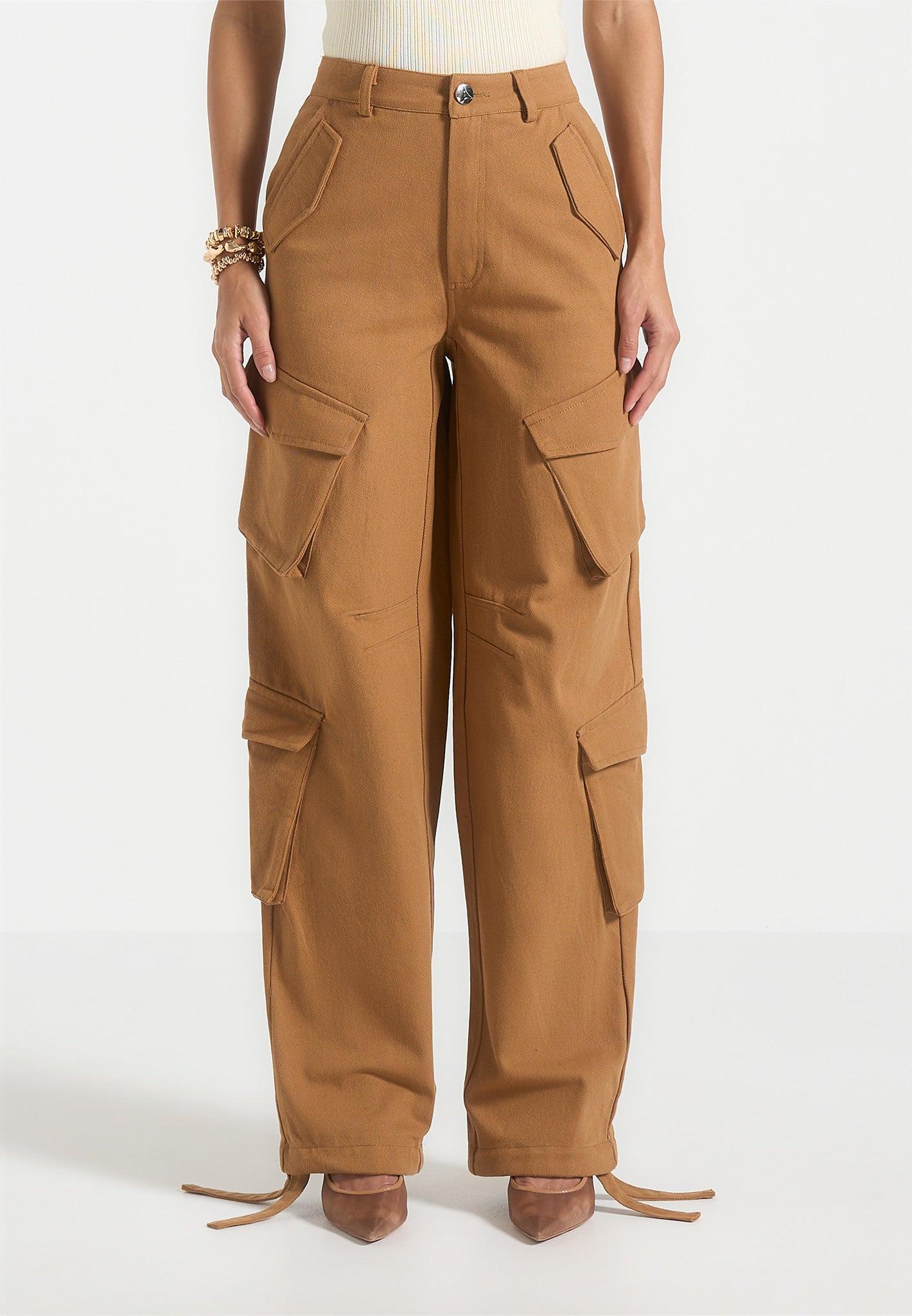 Anne - High Waisted Cargo Pants - Tan Female Product Image