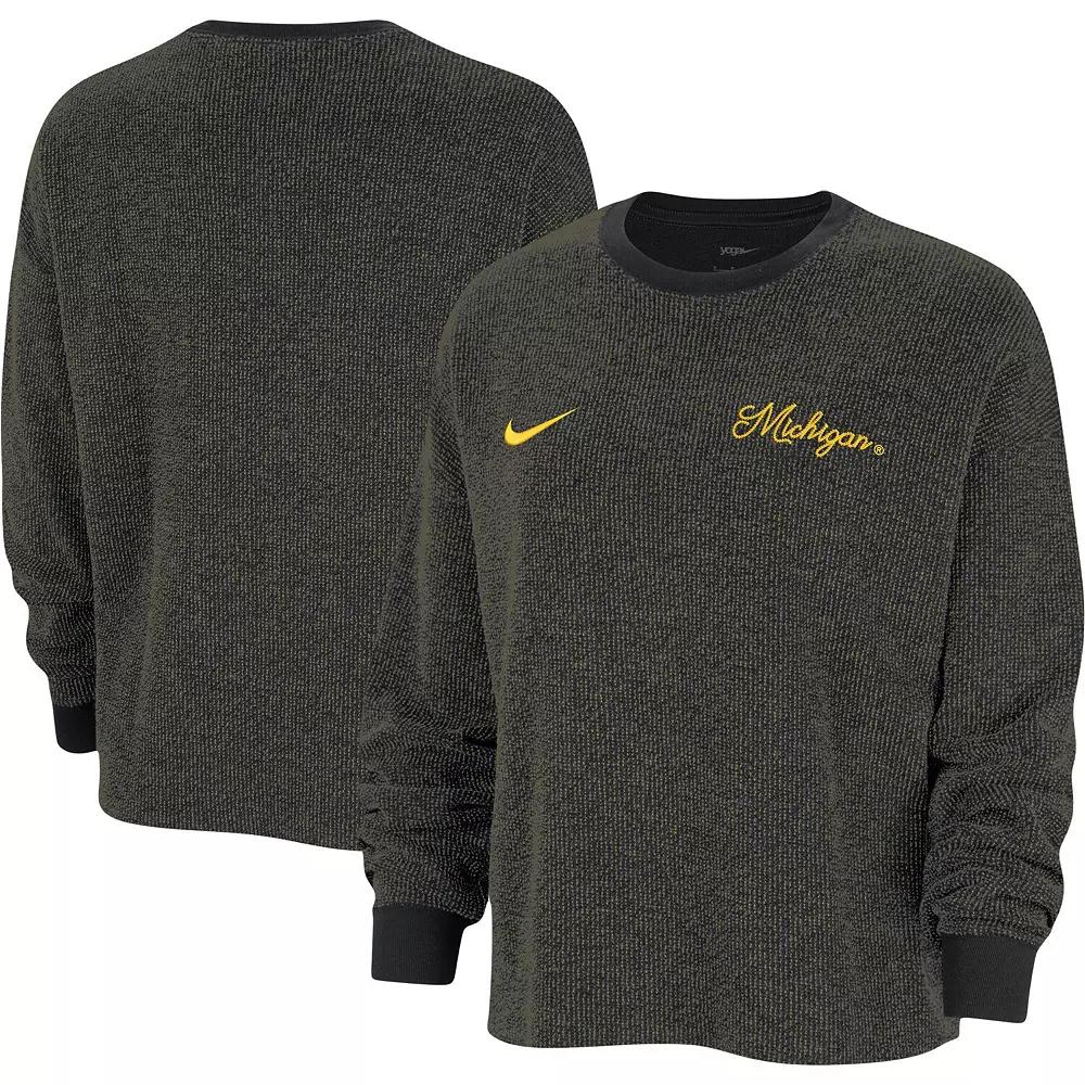 Women's Nike  Black Michigan Wolverines Yoga Script Pullover Sweatshirt, Size: Small Product Image