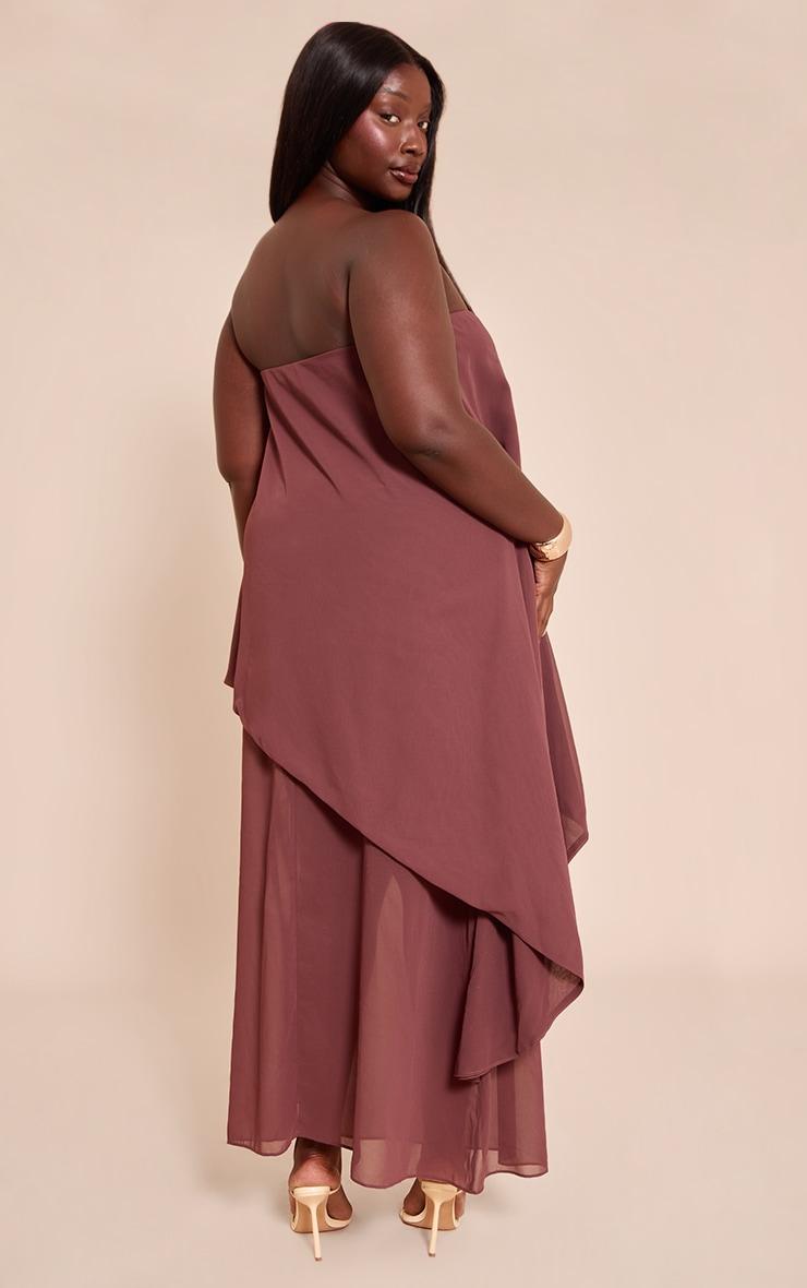 Plus Chocolate Chiffon Bandeau Overlay Maxi Dress Product Image