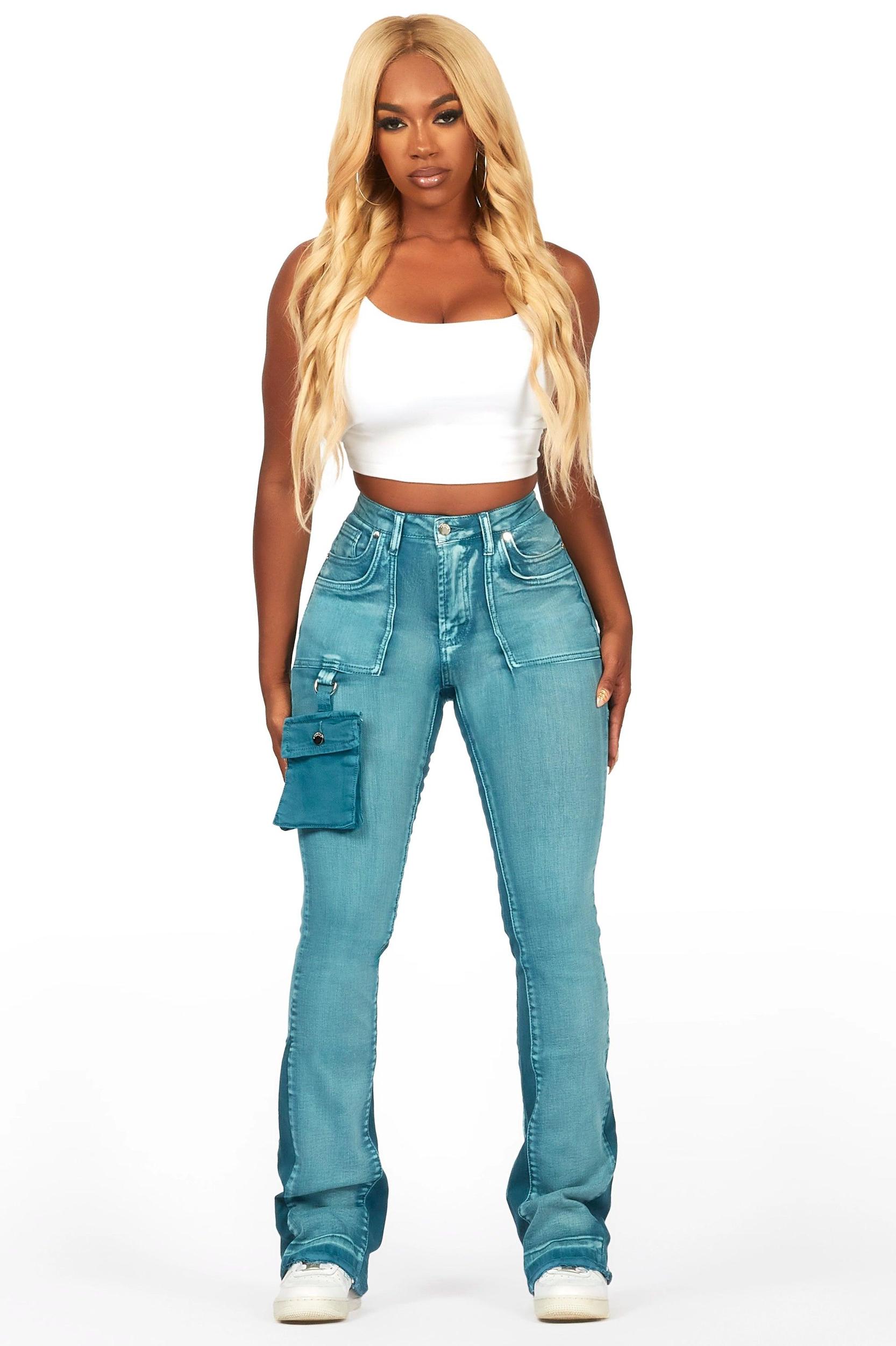 Galexus Blue Stacked Flare Jean Female Product Image