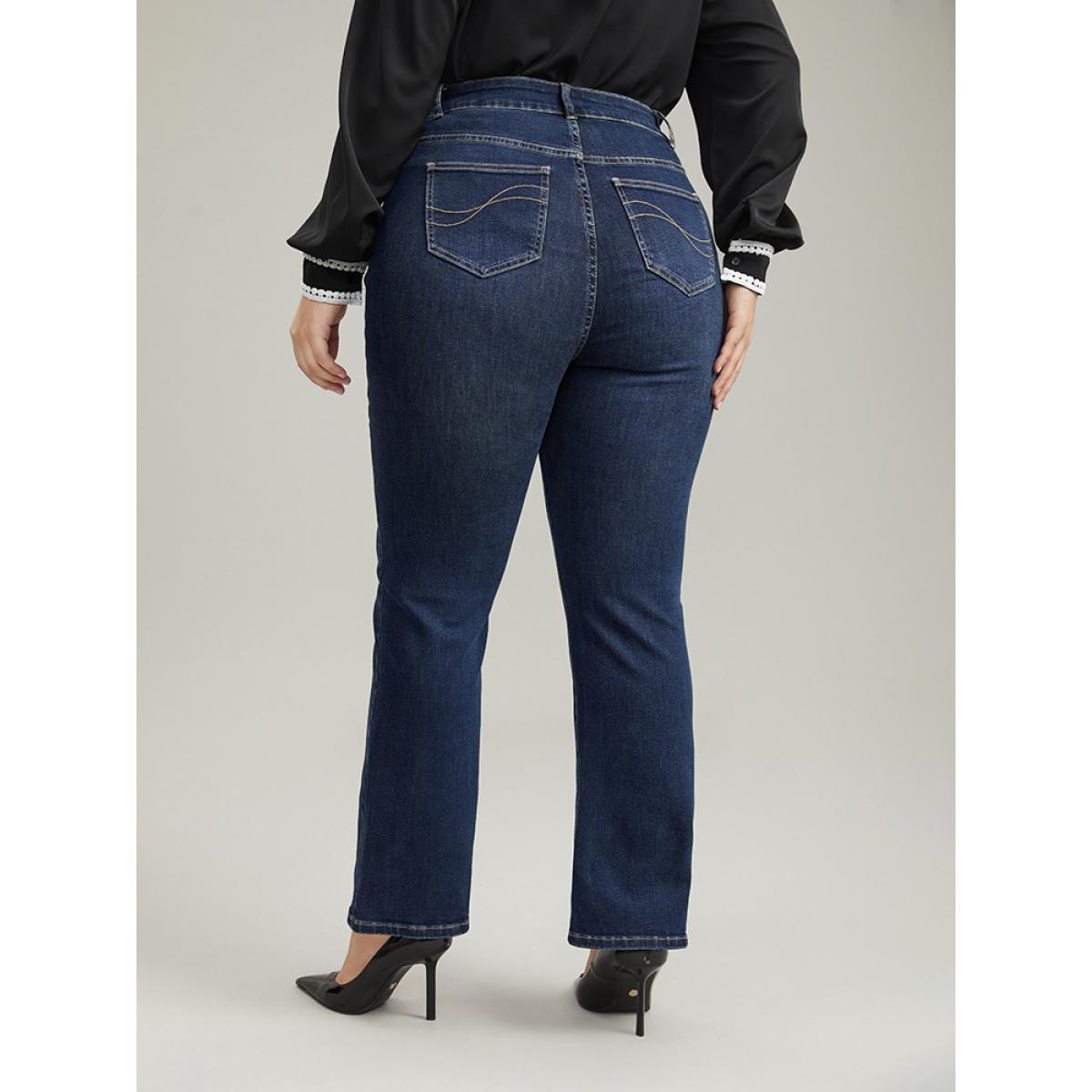 Plus Size Cotton Bootcut Dark Wash Very Stretchy Jeans Women DarkBlue Casual Plain Plain High stretch Pocket Jeans BloomChic 20/2X Product Image
