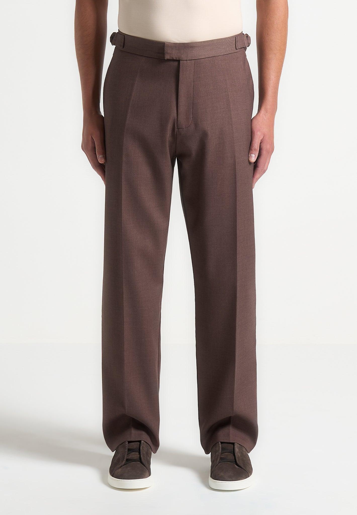 Joseph - Regular Fit Twill Pleated Tailored Trousers - Brown Male Product Image
