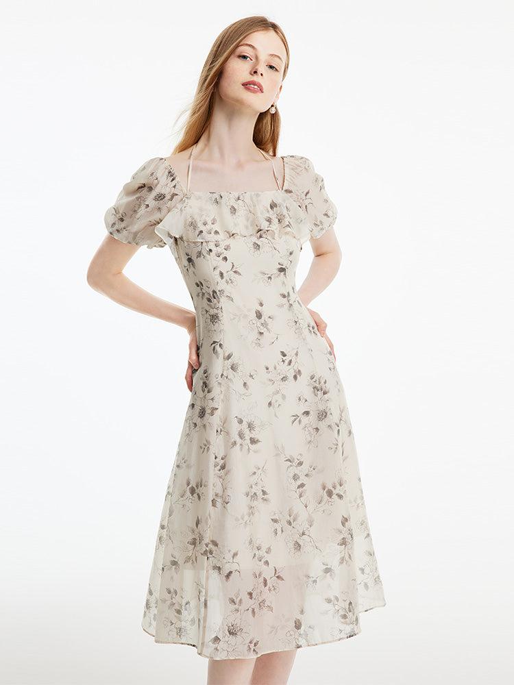 Halter Neck Lace-up Print Midi Dress Product Image