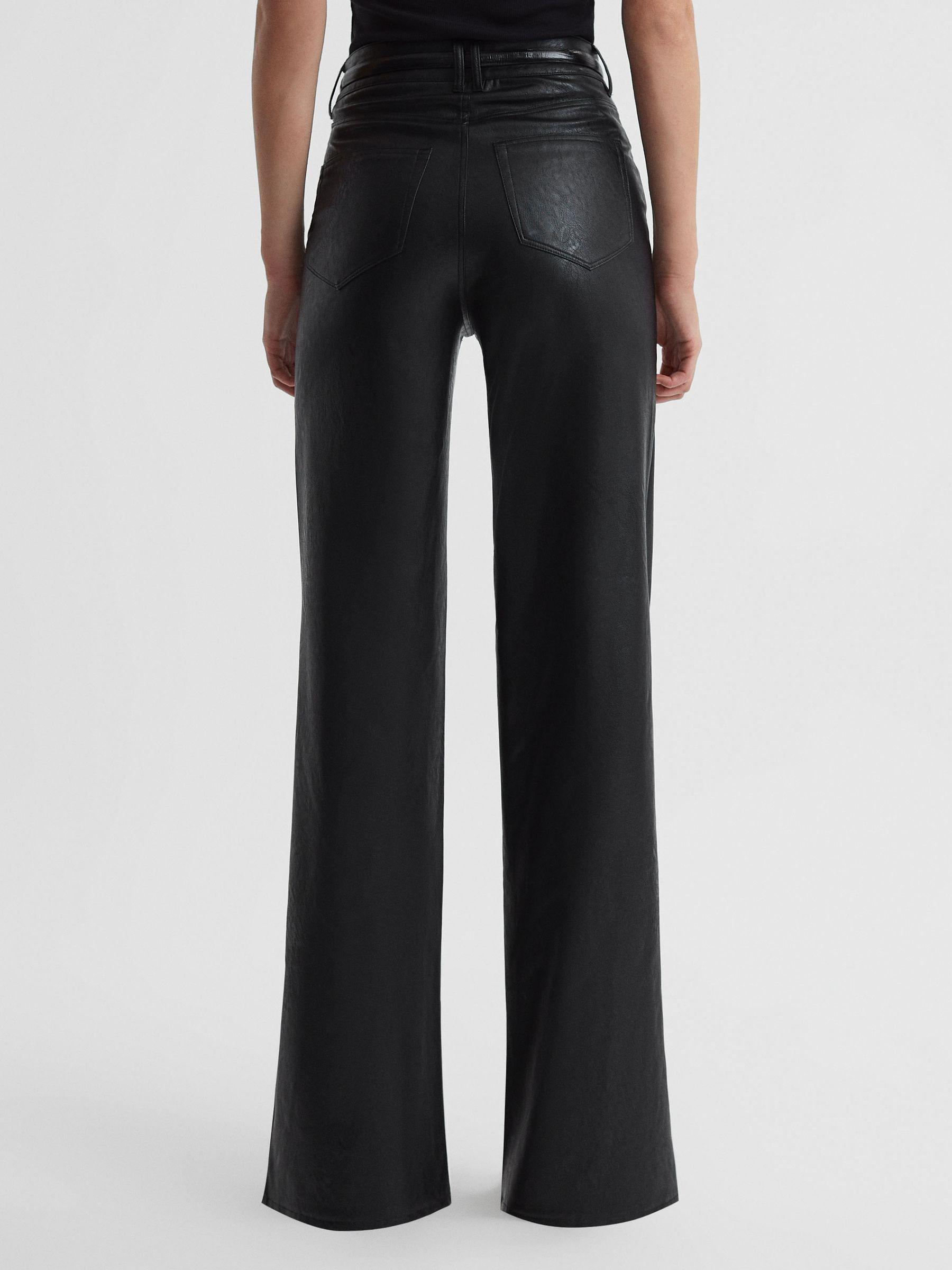 Paige High Rise Leather-Look Wide Leg Jeans in Black Product Image