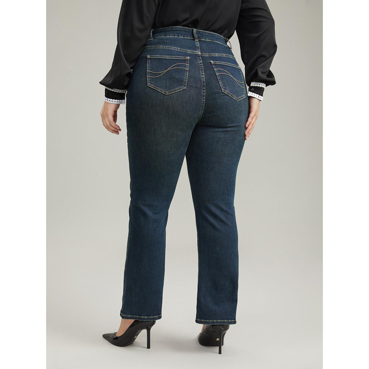 Plus Size Cotton Bootcut Dark Wash Very Stretchy Jeans Women Midnight Casual Plain Plain High stretch Pocket Jeans BloomChic 14/1X Product Image