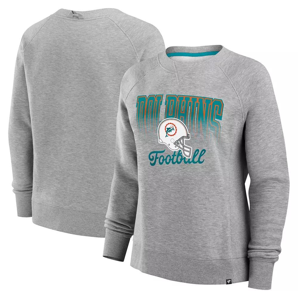 Women's Fanatics Heather Gray Miami Dolphins Hit Hard Fleece Pullover Sweatshirt,  Product Image