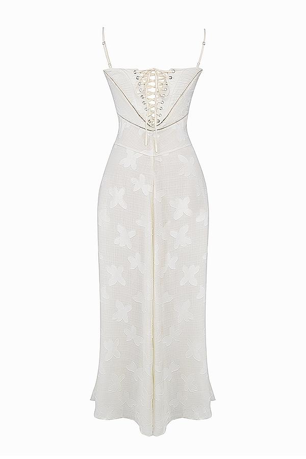 Seren  vintage cream floral lace back maxi dress Product Image