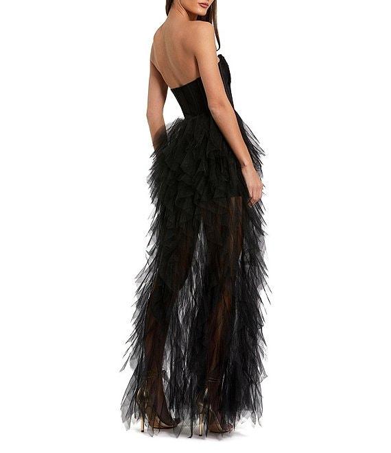 Mac Duggal Strapless Bustier Spiral Ruffle Tulle Gown Product Image
