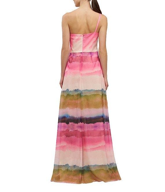 Kay Unger Organza Ombre Stripe One-Shoulder Pleated Ball Gown Product Image