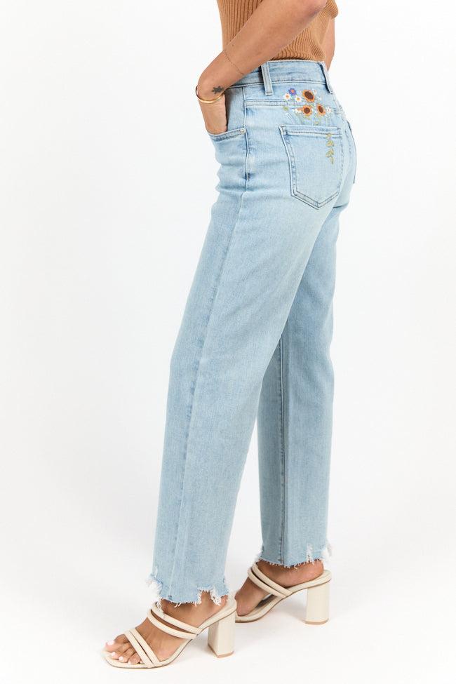 Lily Medium Wash Floral Embroidered Crop Relaxed Jeans FINAL SALE Product Image