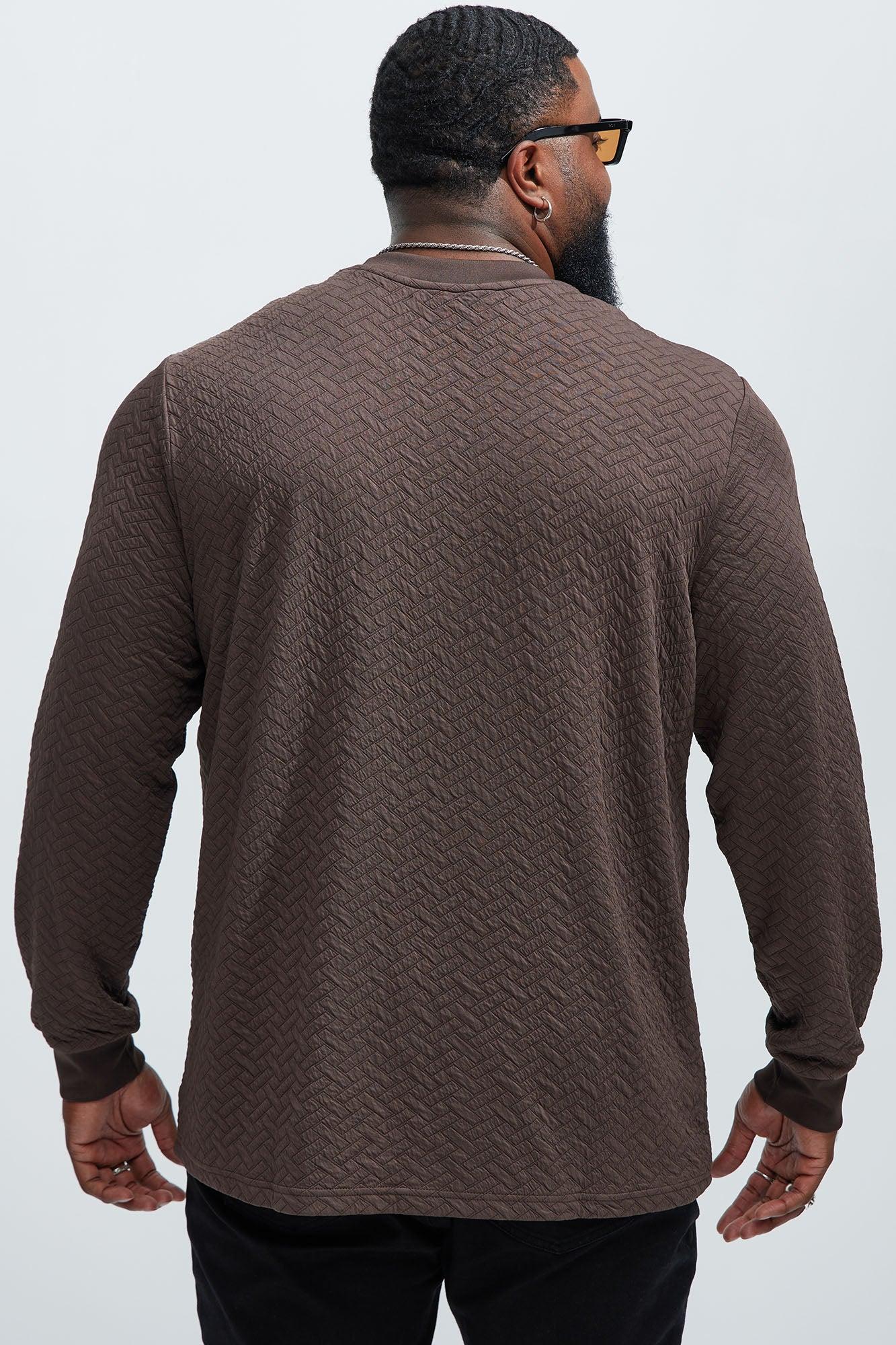 We Outside Textured Long Sleeve Tee - Brown Product Image
