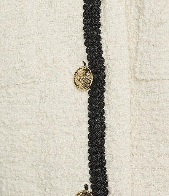 Preston & York Coordinating Brigid Knit Tweed Button Front Double Pocket Short Sleeve Jacket Product Image