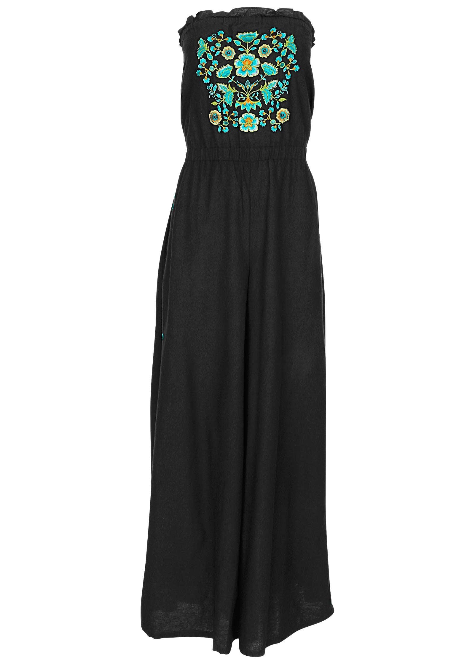 Strapless Linen Jumpsuit - Black & Blue Product Image