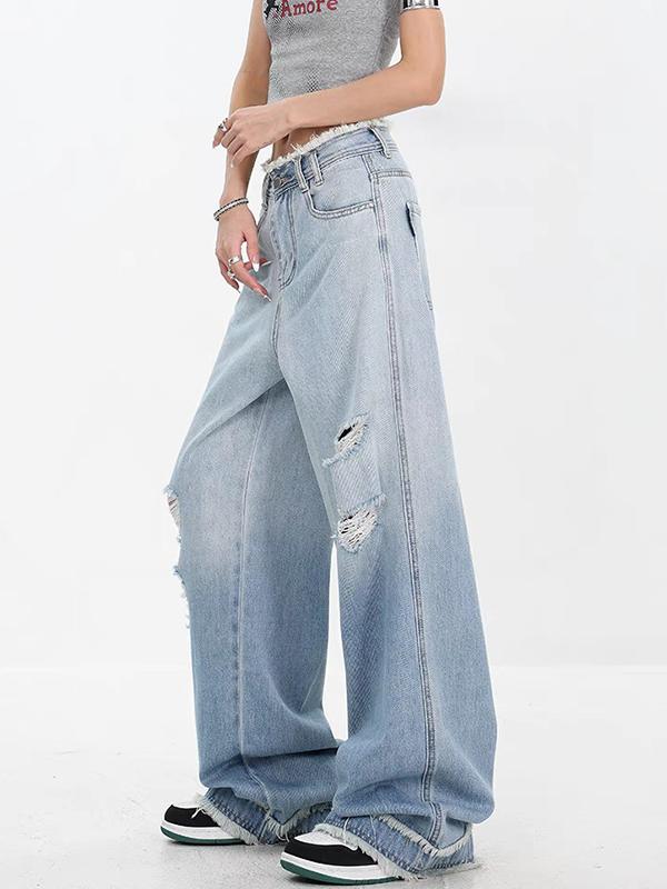 Gradient Washed Ripped Boyfriend Jeans Product Image