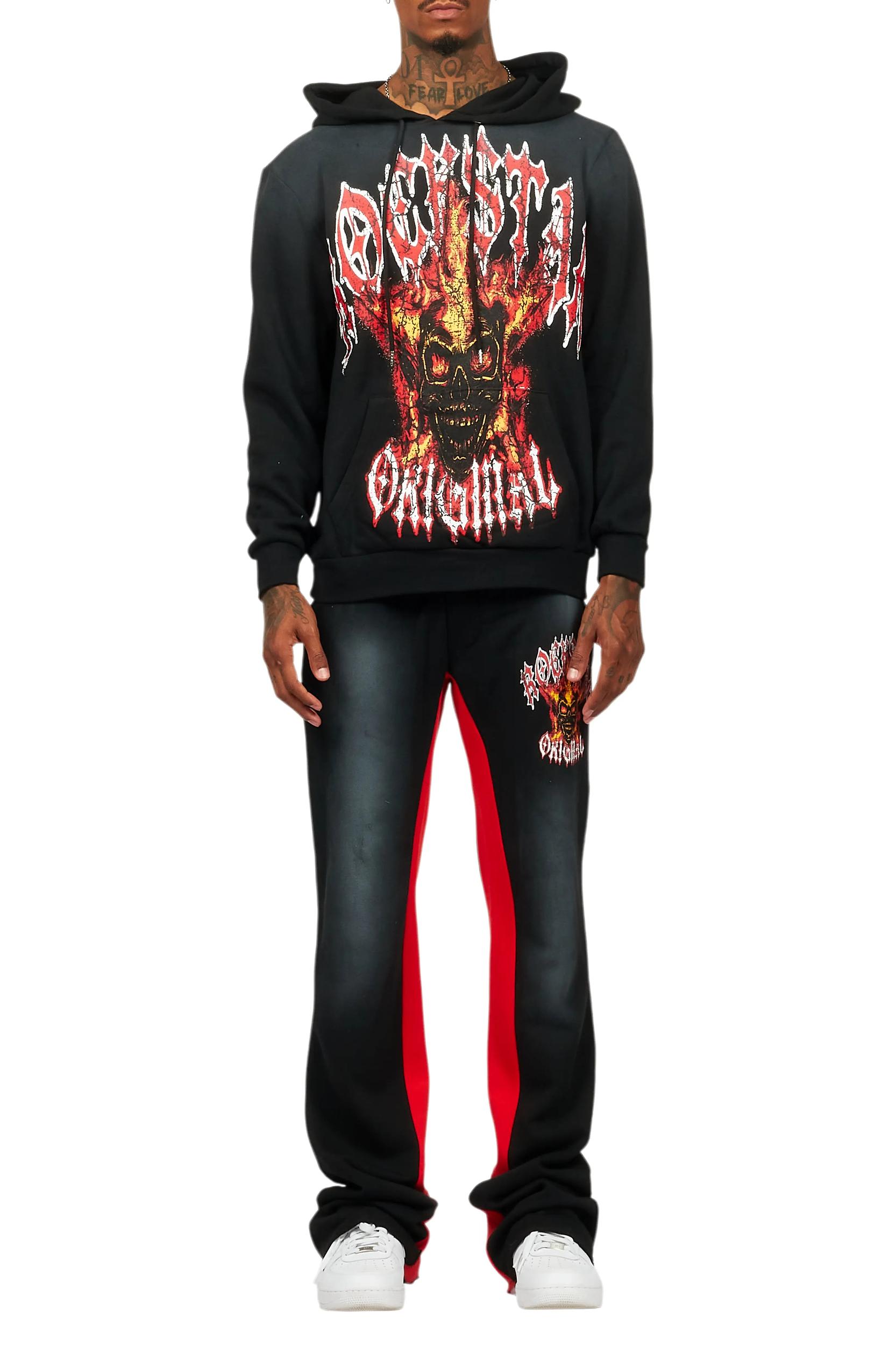 HDStar Black/Red Hoodie/Baggy Track Pant Set Male Product Image