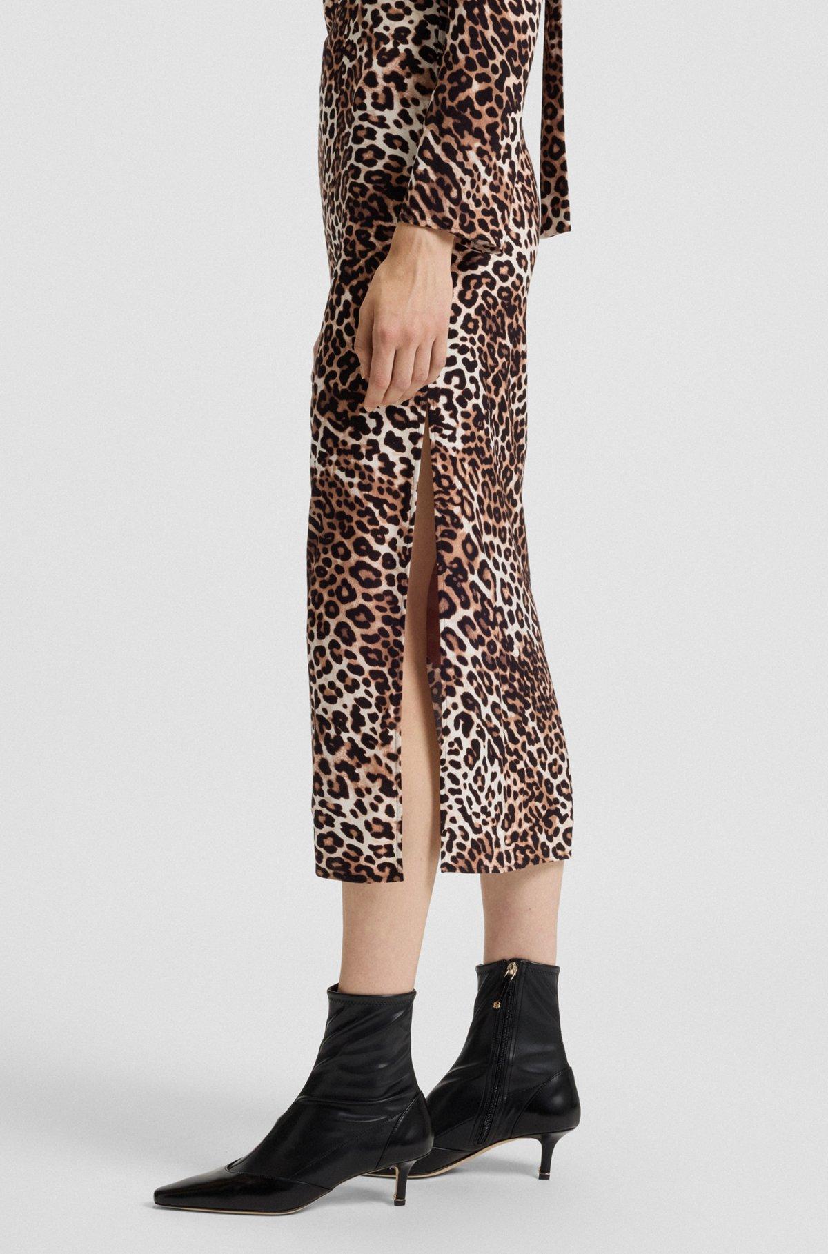Leopard-print midi dress with tie collar Product Image