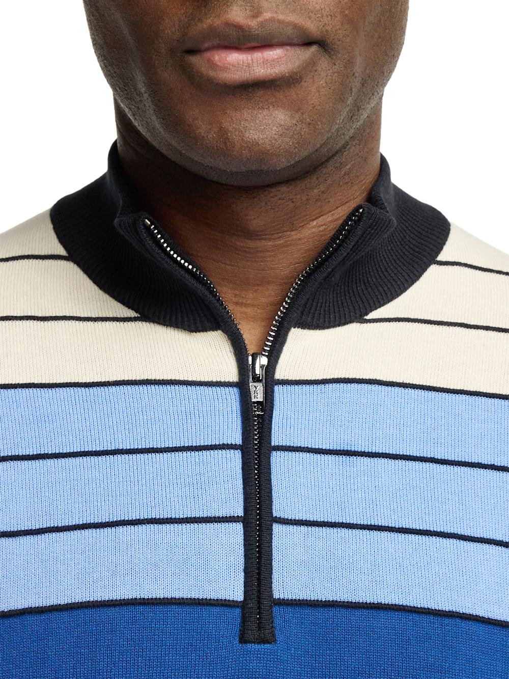 Cotton Quarter Zip Mock Neck Sweater - Multi Product Image