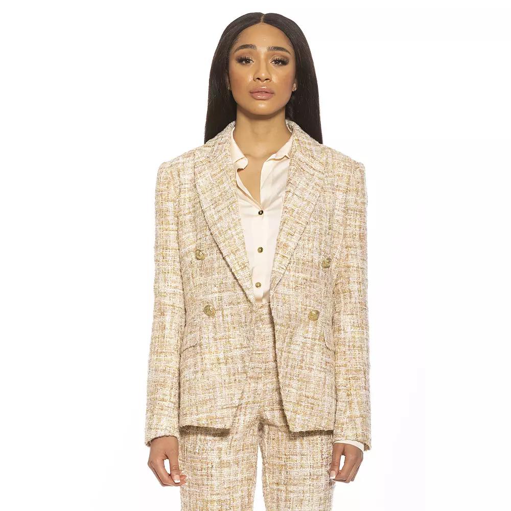 Women's ALEXIA ADMOR Classic Double-Breasted Tweed Blazer, Size: 14, Brown Plaid Product Image