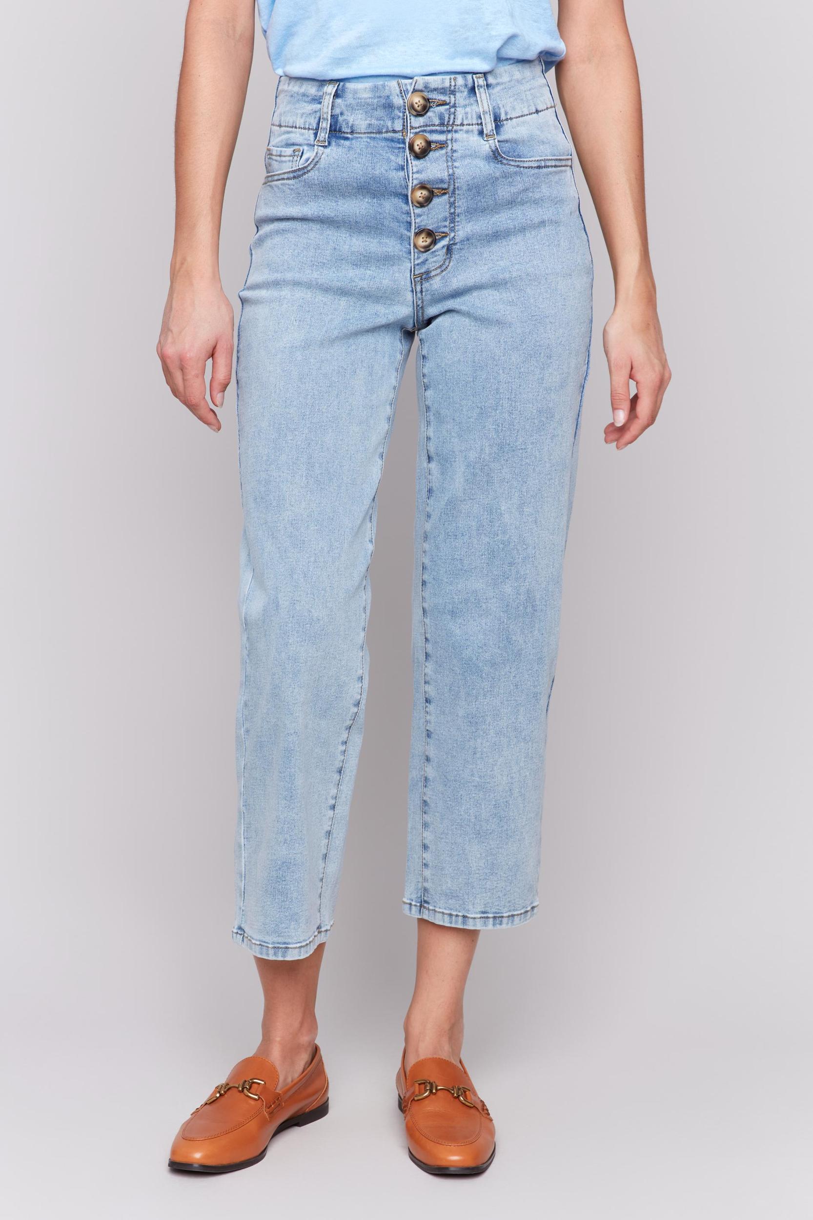 Front Button Fly Straight Crop Jeans Product Image