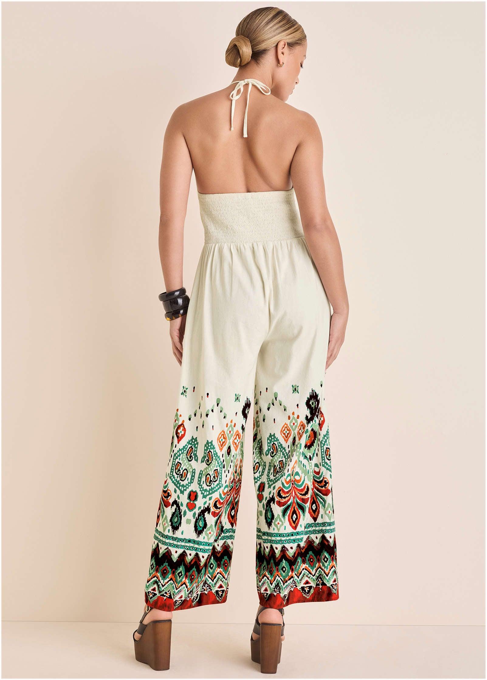 Linen Halter Jumpsuit - Seti Olive Ikat Product Image