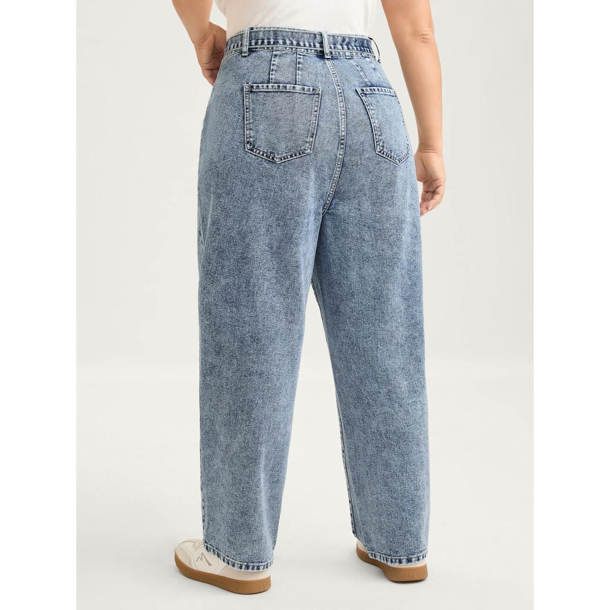 Plus Size Waist Belted Pockets Boyfriend Jeans Women Midblue Leisure Low stretch Slanted pocket Jeans BloomChic 30/6X Product Image
