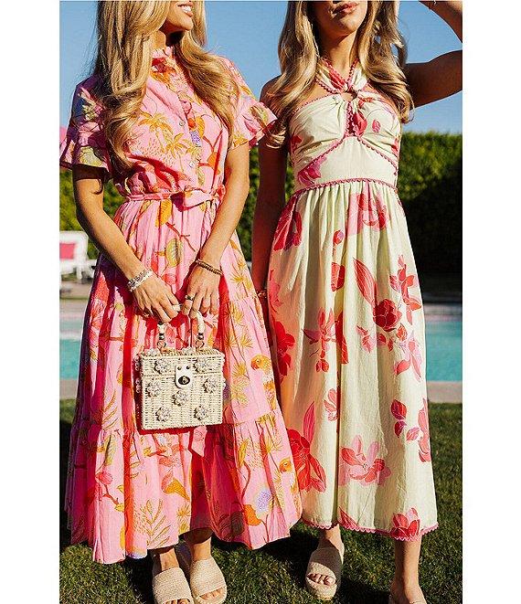 J.Marie Alara Floral Print Halter Sleeveless Scallop Trim Midi Dress Product Image