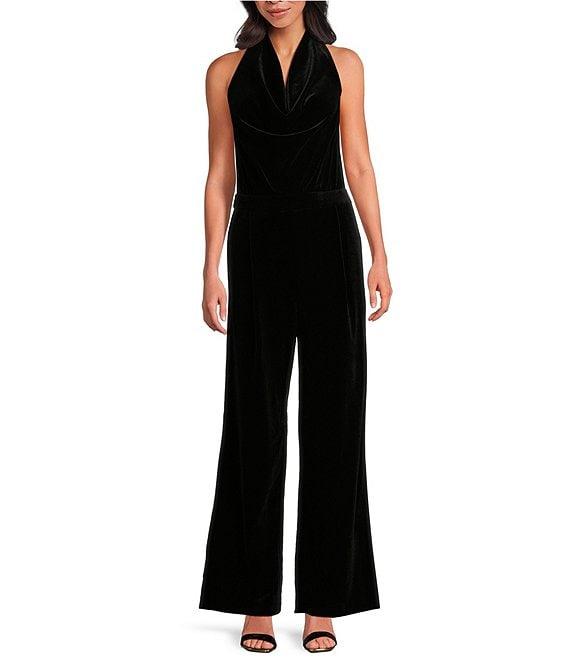 Skies Are Blue Velvet Cowl Neck Sleeveless Wide Leg Jumpsuit Product Image