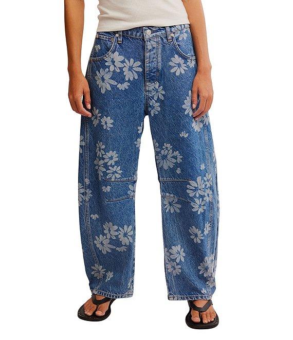 Free People We The Free Good Luck Floral Printed Mid Rise Barrel Jeans Product Image