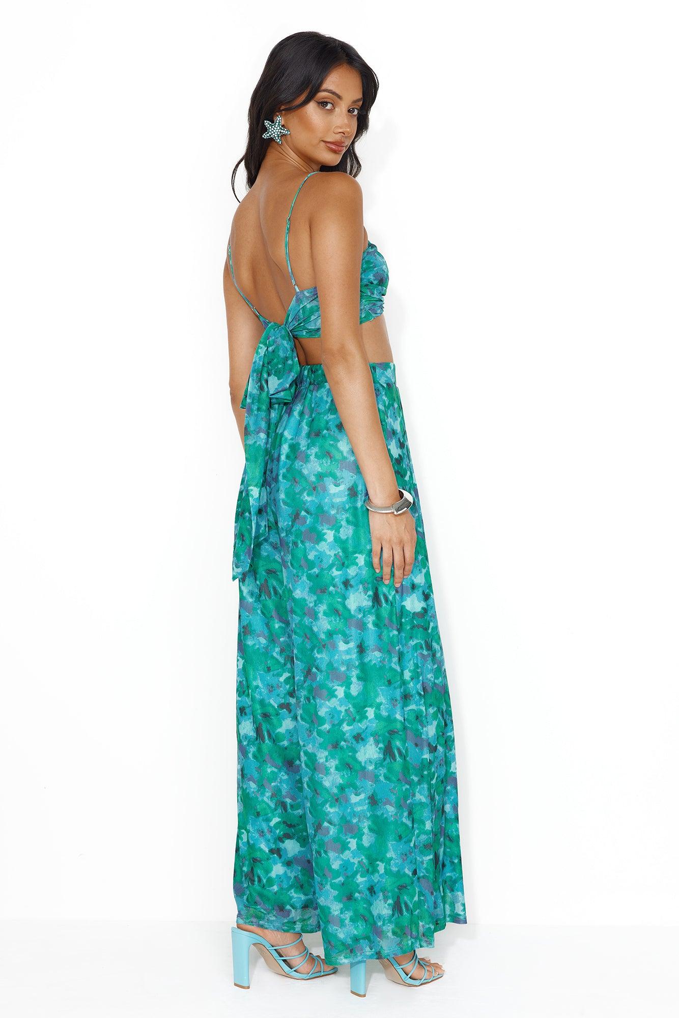 Tropical Rainforest Mesh Wide Leg Pants Green Product Image