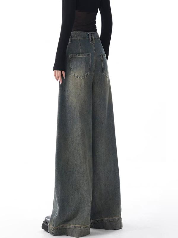 Vintage Washed Wide Leg Boyfriend Jeans Product Image