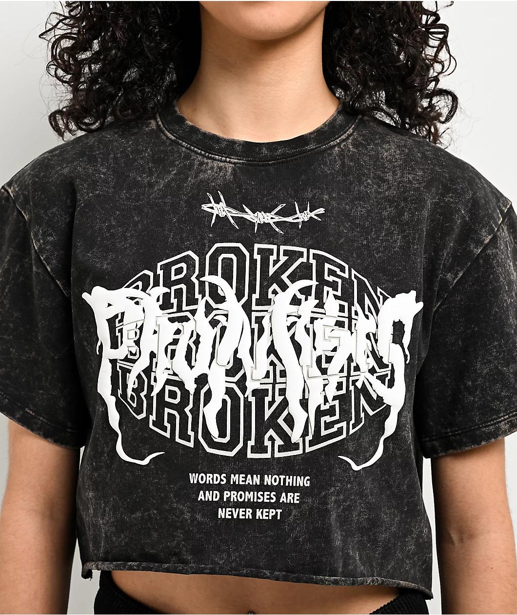 Broken Promises Underworld Black Acid Wash Crop T-Shirt Product Image