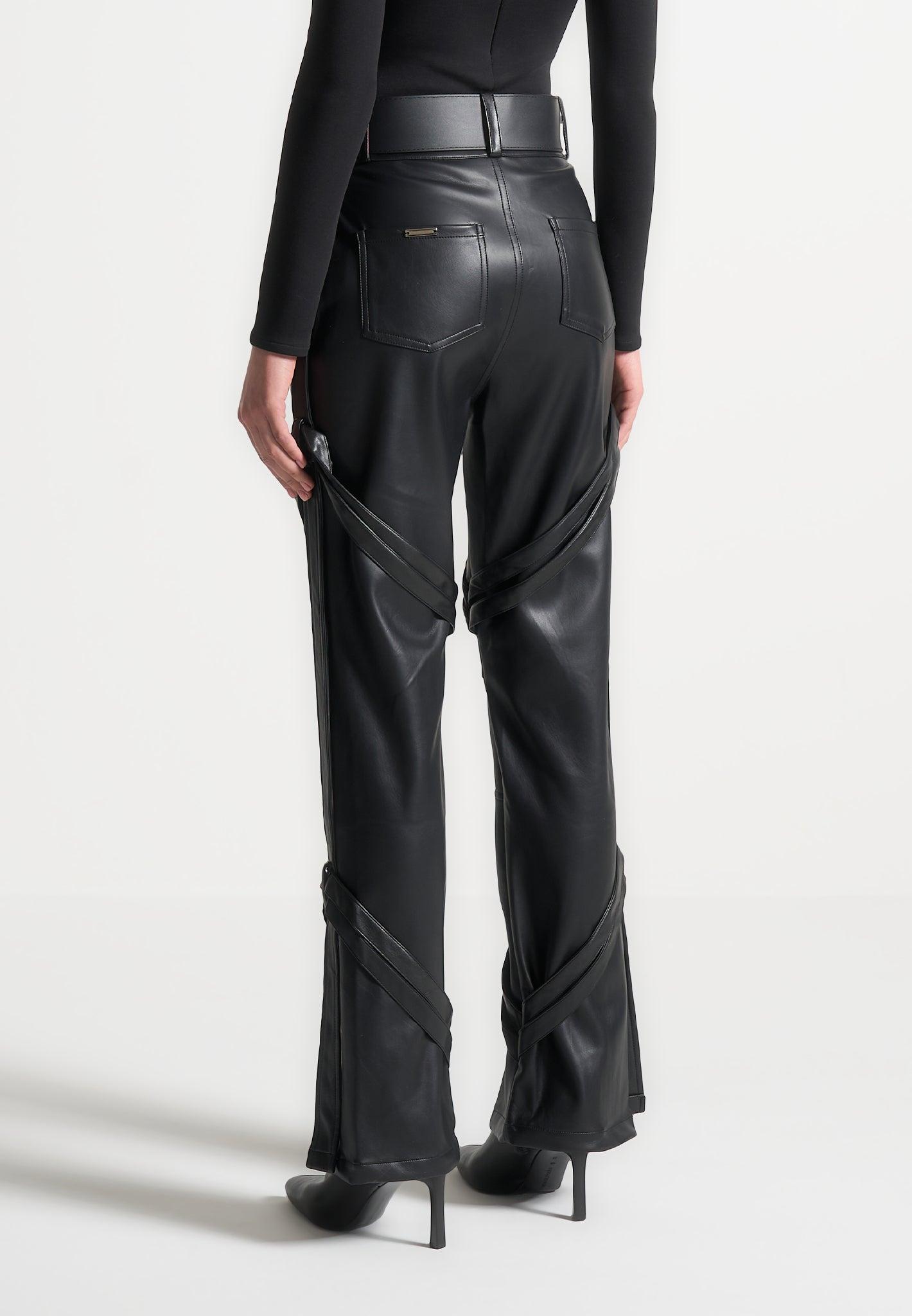 Leather Carpenter Cargo Trousers - Black Female Product Image