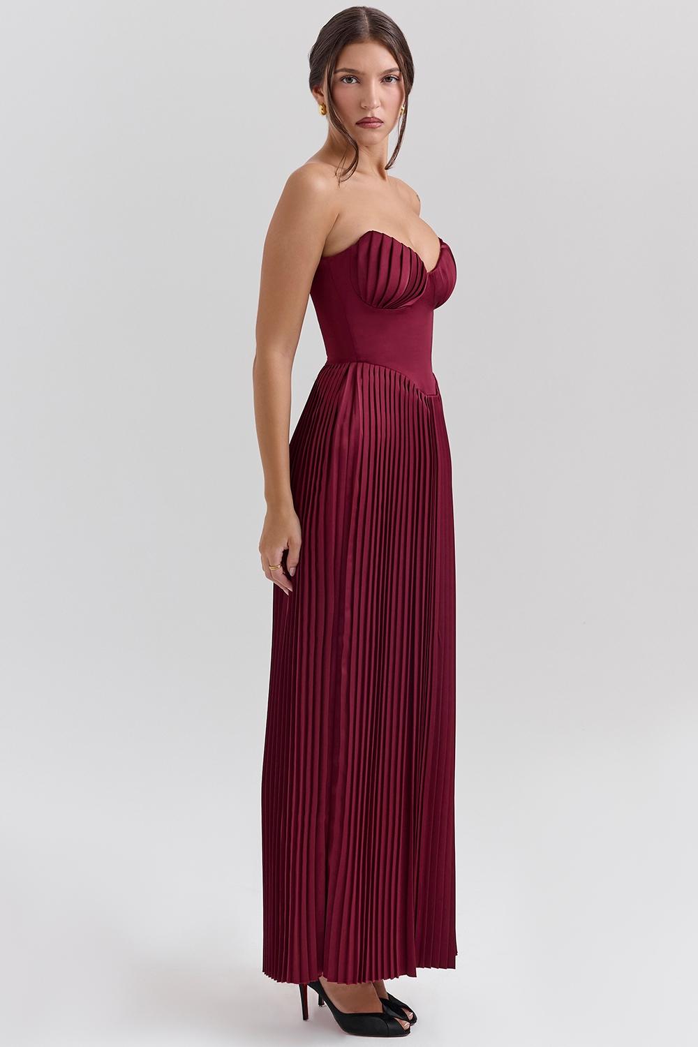Marcella  berry pleated satin maxi dress Product Image
