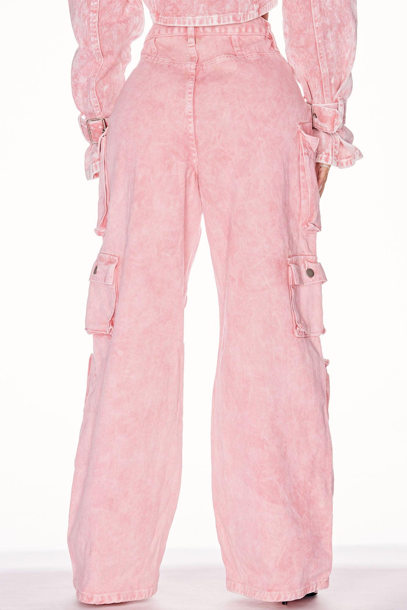Petite Lily High Rise Cargo Jeans - Pink Product Image