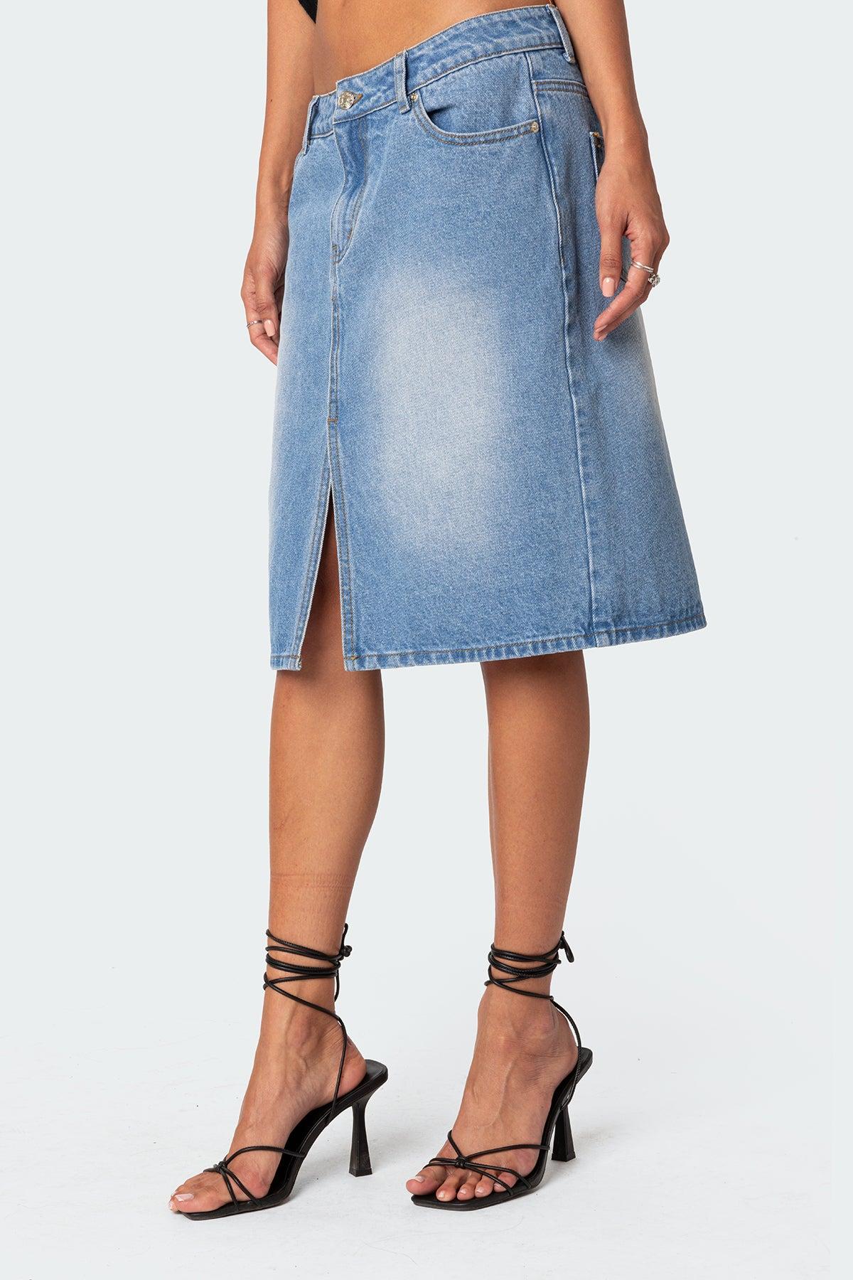 Junia Slitted Denim Midi Skirt Product Image