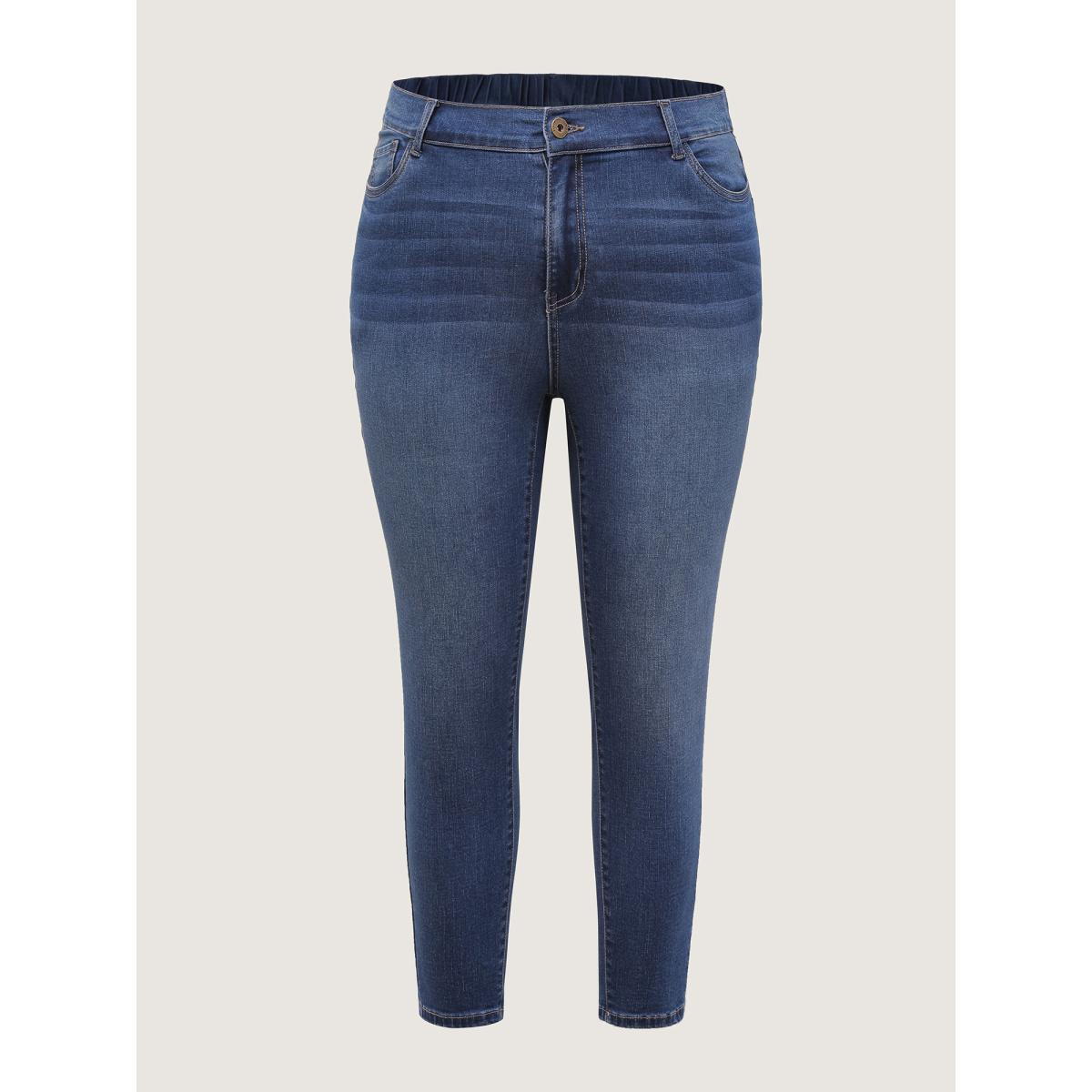 Plus Size Supersoft Stretchy Waist Skinny-Fit Jeans Women Denimlightblue Leisure Topstitching High stretch Slanted pocket Jeans BloomChic 22/3X Product Image