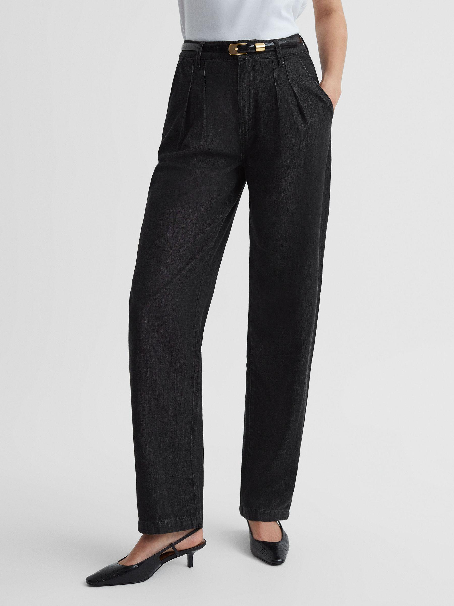Paige High Rise Tapered Jeans in Washed Black Product Image