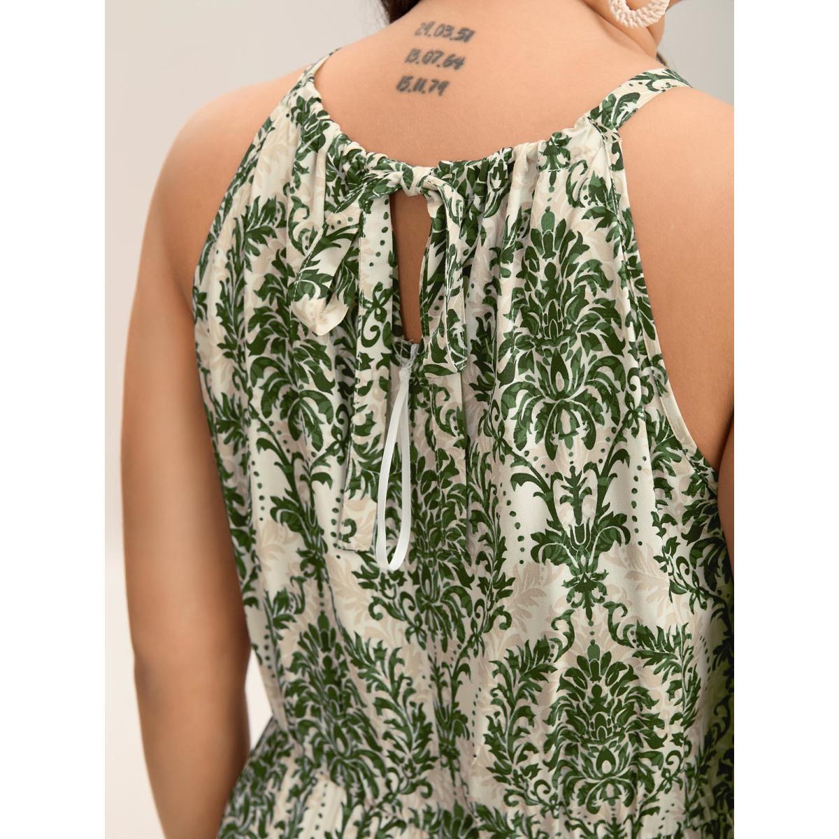 Plus Size Greenbean Rayon Damask Print Stretchy Waist Jumpsuit Women Boho Sleeveless Halter neck Vacation Loose Jumpsuits BloomChic 14-16/1X Product Image