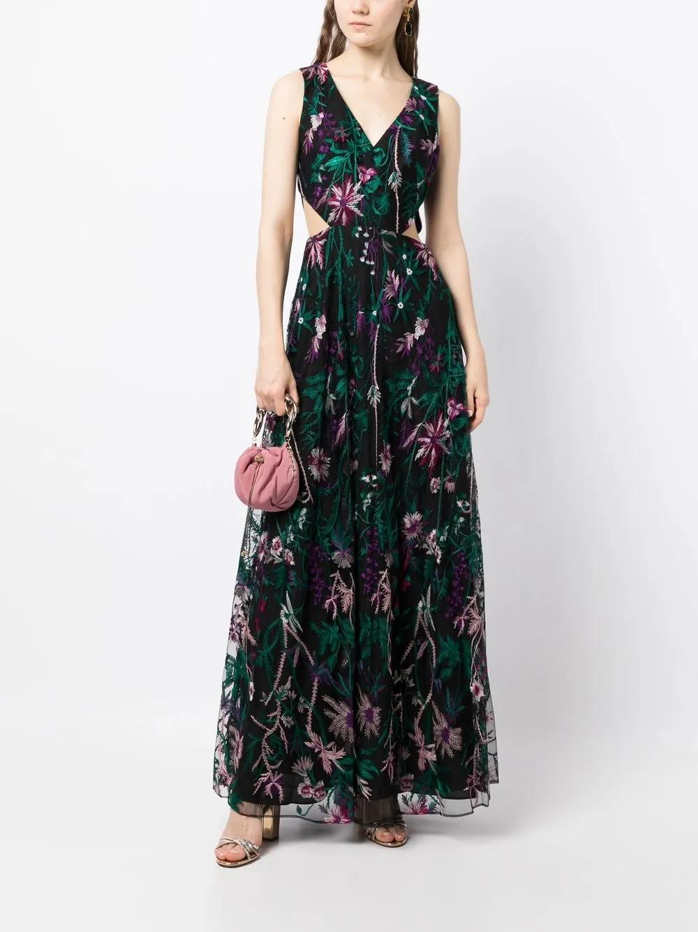 cut-out floral-embroidery gown Product Image