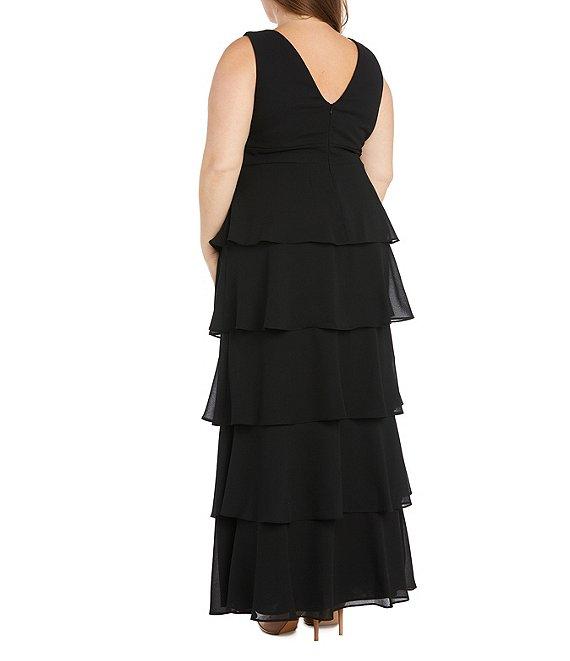 R & M Plus Size Richards Sleeveless V-Neck Tired Skirt Front Slit Dress Product Image